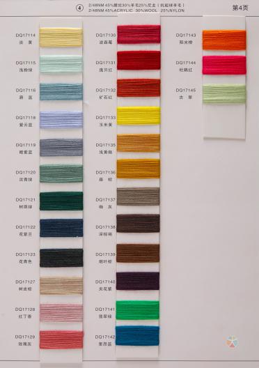 4）2/48NM 45%精綸30%羊毛25%尼龍(抗起球羊毛) 2/48M45%腈綸30%羊毛25%尼龍+蔥