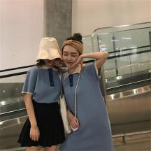 學(xué)院風(fēng)中長款慵懶短袖連衣裙
