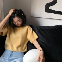 慵懶風(fēng)短款短袖針織衫t恤